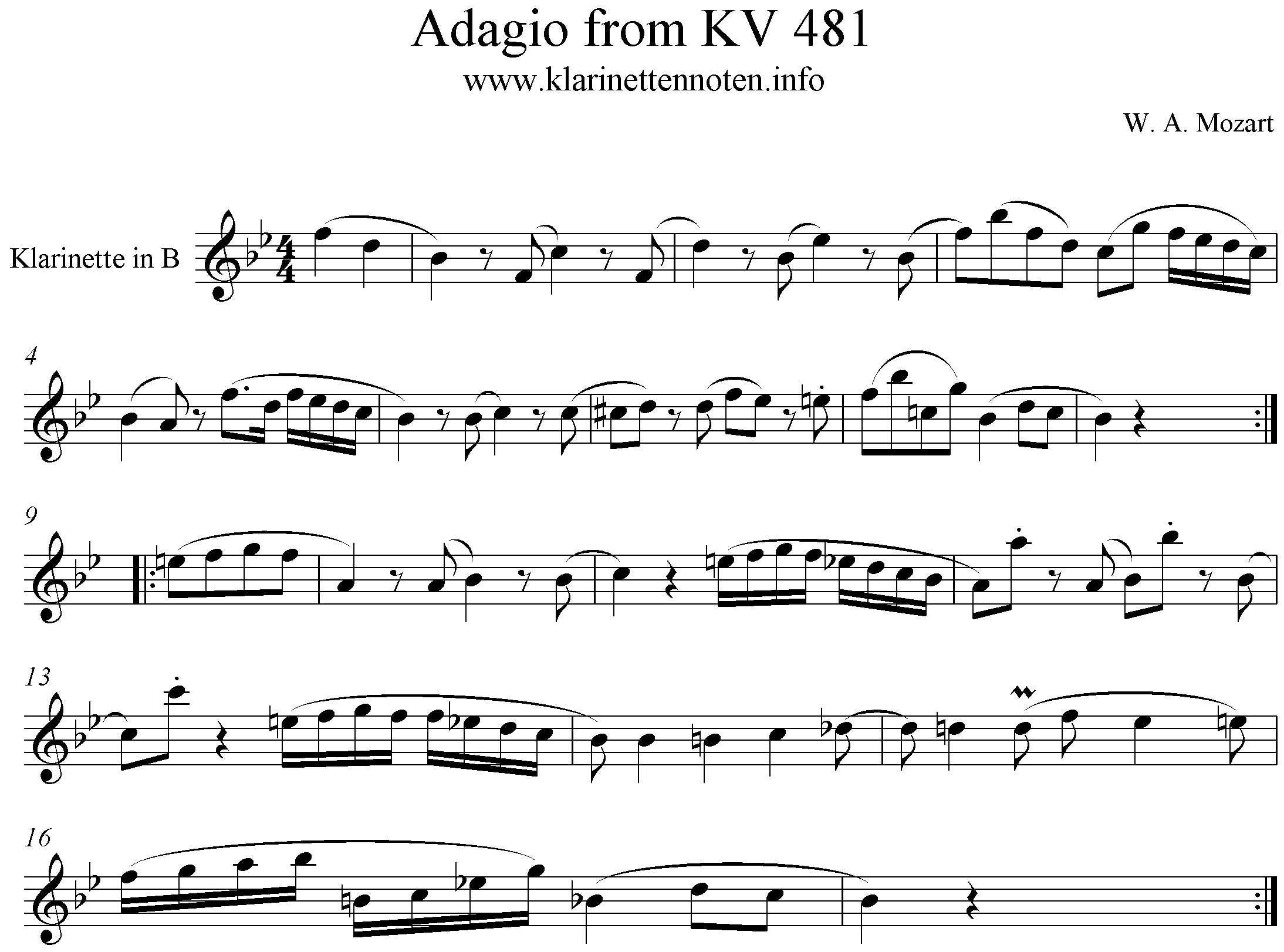 Freesheetmusic Adagio, KV 481